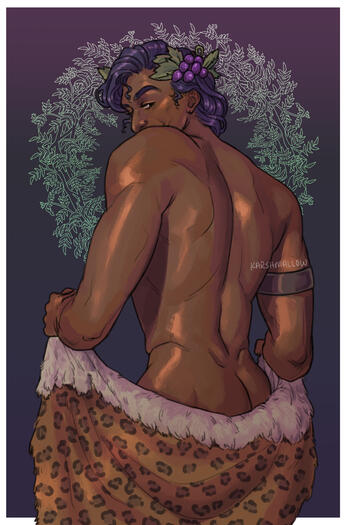 Pin up drawing of Supergiant Hades' Dionysus.