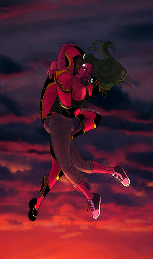 Fan art of Marvel's Ironheart and Viv Vision
